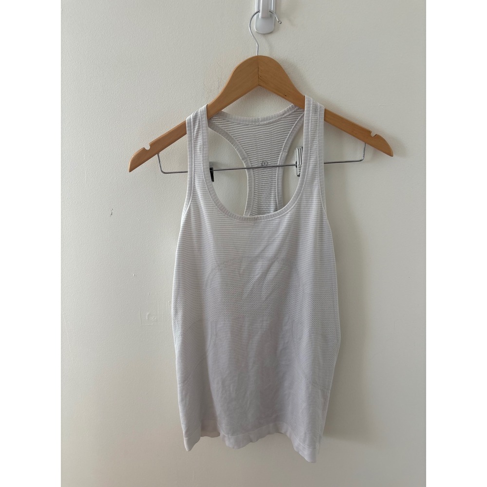 Lululemon Swiftly Tech Racerback Tank Top 2.0 White Silver Stripe Size 8